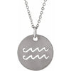 Zodiac Horoscope Aquarius Sign Disc Necklace in 14K White Gold or Sterling Silver
