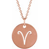 Zodiac Horoscope Aries Sign Disc Necklace in 14K Rose Gold