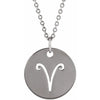 Zodiac Horoscope Aries Sign Disc Necklace in 14K White Gold