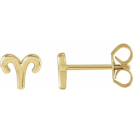 Zodiac Aries Stud Earrings Solid 14K Yellow Gold 
