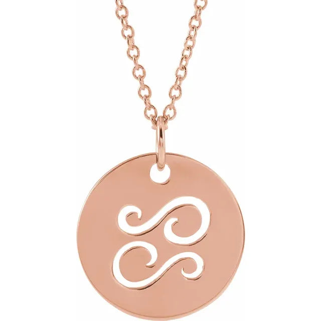 Zodiac Horoscope Cancer Sign Disc Necklace in 14K Rose Gold