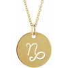 Zodiac Horoscope Capricorn Sign Disc Necklace in 14K Yellow Gold