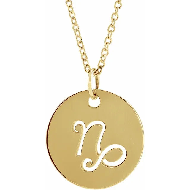 Zodiac Horoscope Capricorn Sign Disc Necklace in 14K Yellow Gold