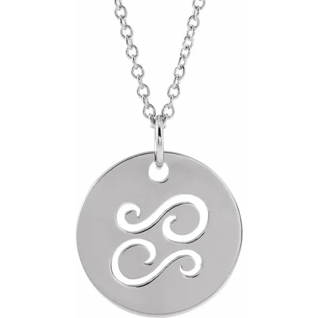 Zodiac Horoscope Cancer Sign Disc Necklace in 14K White Gold or Sterling Silver