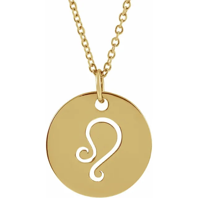 Zodiac Horoscope Leo Sign Disc Necklace in 14K Yellow Gold