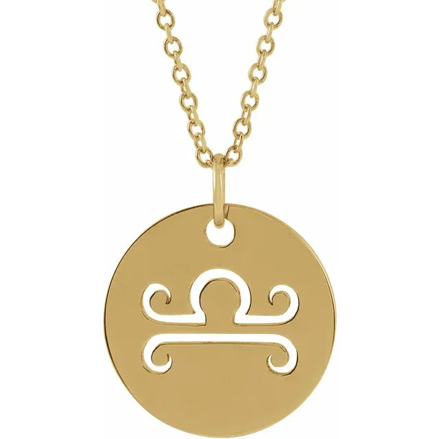 Zodiac Horoscope Libra Sign Disc Necklace in 14K Yellow Gold