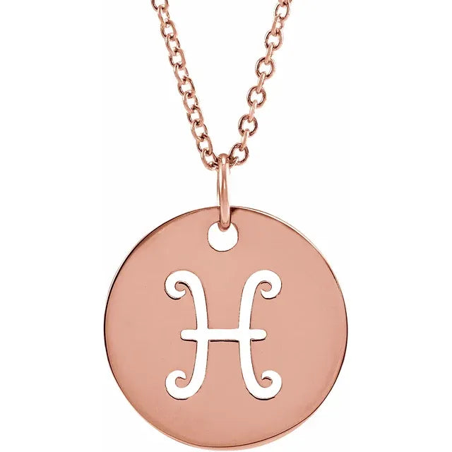 Zodiac Horoscope Pisces Sign Disc Necklace in 14K Rose Gold