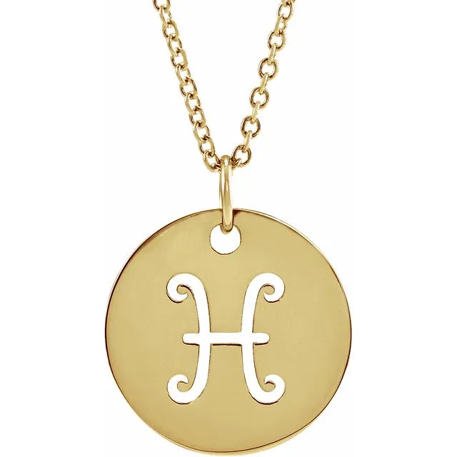 Zodiac Horoscope Pisces Sign Disc Necklace in 14K Yellow Gold