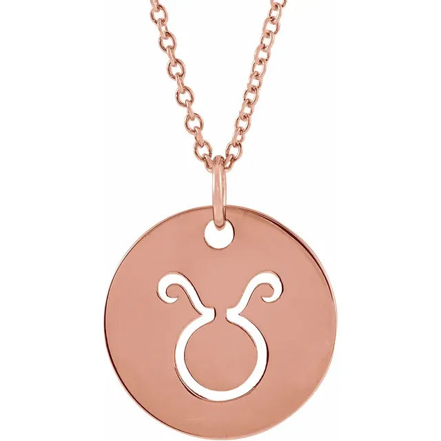 Zodiac Horoscope Taurus Sign Disc Necklace in 14K Rose Gold