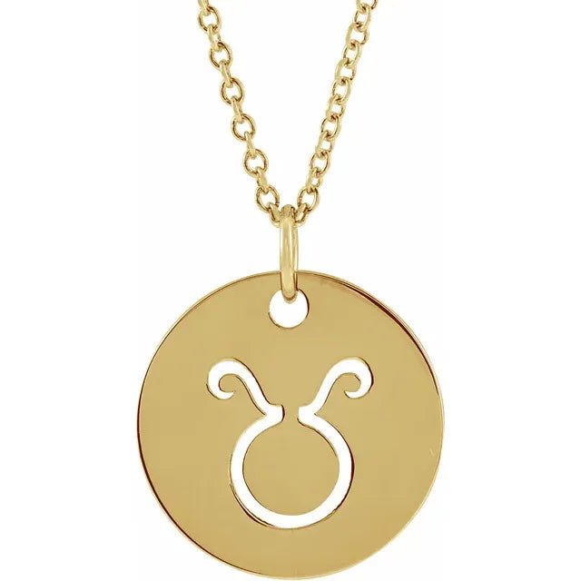 Zodiac Horoscope Taurus Sign Disc Necklace in 14K Yellow Gold