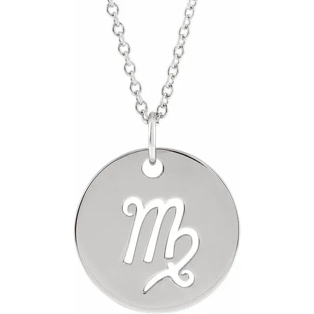 Zodiac Horoscope Virgo Sign Disc Necklace in 14K White Gold or Sterling Silver