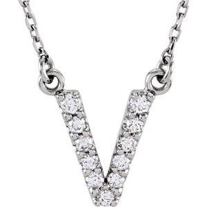 V Initial Diamond 16" Necklace 14K White Gold Ethical Sustainable Fine Jewelry Storyteller by Vintage Magnality