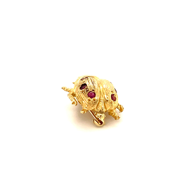 Ruby and Emerald Beetle Brooch 14K Yellow Gold