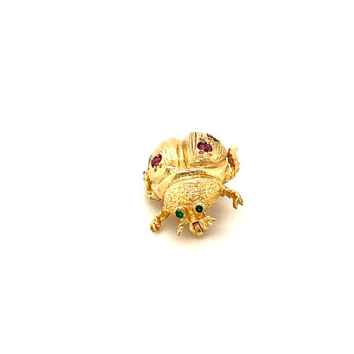 Ruby and Emerald Beetle Brooch 14K Yellow Gold