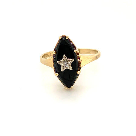 Art Deco Gold Onyx Diamond Star Vintage Estate Fine Sustainable Jewelry Ring Size 6