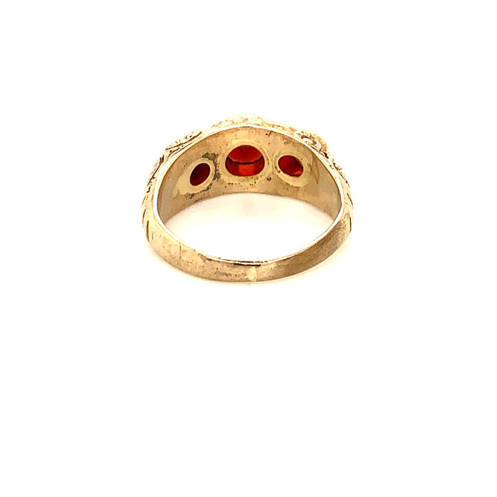 Sustainable Jewelry Vintage Ring Antique Gold Garnet Engraved Detail Bezel Set Stones