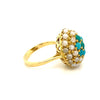 Sustainable Jewelry Vintage Cocktail Ring Size 7 Yellow Gold Cabochon Turquoise Double Halo Cultured Pearls