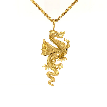 Sustainable Jewelry Vintage Necklace 14K Yellow Gold Rope Chain Lobster Clasp 22" Dragon Gold Pendant