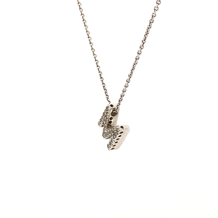 Sustainable Jewelry Vintage Necklace 14K White Gold Tilted M Initial Diamond Encrusted Pendant