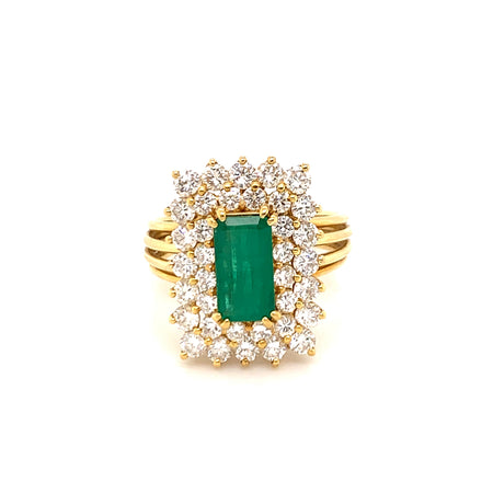 Vintage Emerald & Diamond 18K Yellow Gold Statement Ring