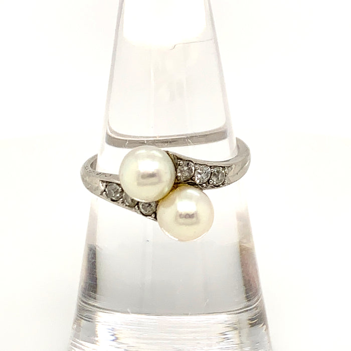 Vintage Cartier Platinum Diamond Pearl Ring Sustainable 