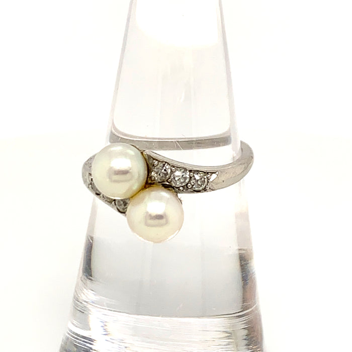 Vintage Cartier Platinum Diamond Pearl Ring Sustainable 