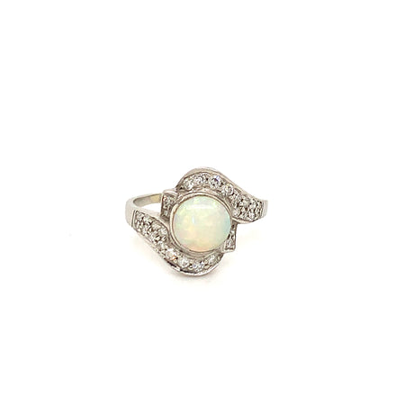Platinum Opal Diamond Vintage Ring Sustainable Jewelry Curated Collection 