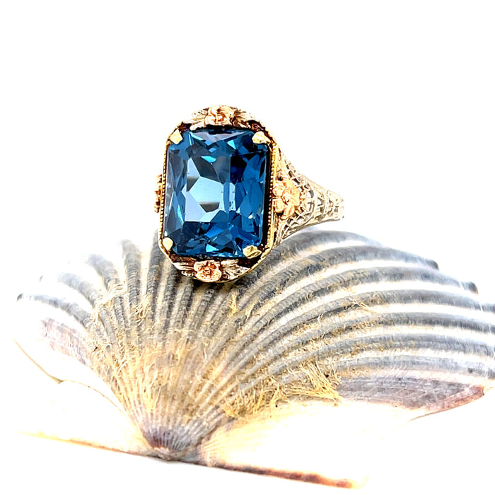 Vintage 1930's Lab-Grown Spinel 14K White Gold Ring with Rose and Yellow Gold Accents  Ethical Sustainable Fine Jewelry Vintage Magnality