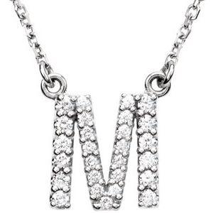 M Initial Diamond 16" Necklace 14K White Gold Ethical Sustainable Fine Jewelry Storyteller by Vintage Magnality