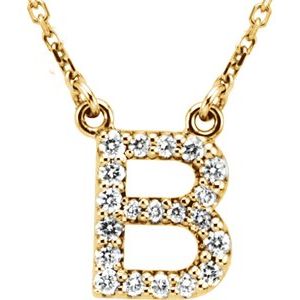 14K Yellow Gold Diamond B Initial 16" Necklace Ethical Sustainable Fine Jewelry Storyteller by Vintage Magnality