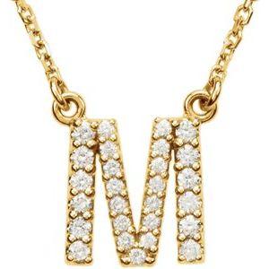 14K Yellow Gold Diamond M Initial 16" Necklace Ethical Sustainable Fine Jewelry Storyteller by Vintage Magnality