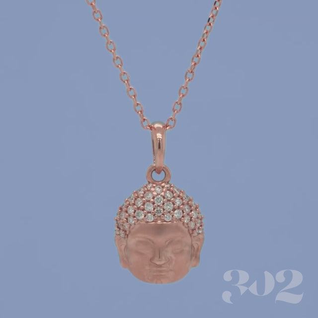 Video Of Big Buddha Natural Diamond Necklace in 14K Rose Gold 