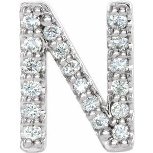 Natural Diamond Single Initial N Earring in Sterling Silver