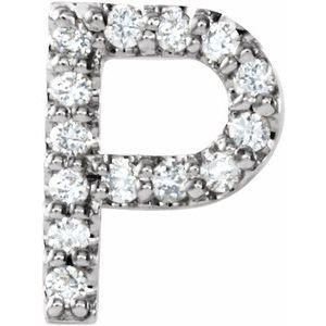 Natural Diamond Single Initial P Earring in Sterling Silver