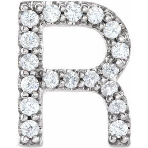 Natural Diamond Single Initial R Earring in 14K White Gold