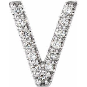 Natural Diamond Single Initial V Earring in Sterling Silver