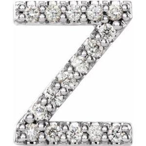 Natural Diamond Single Initial Z Earring in Sterling Silver