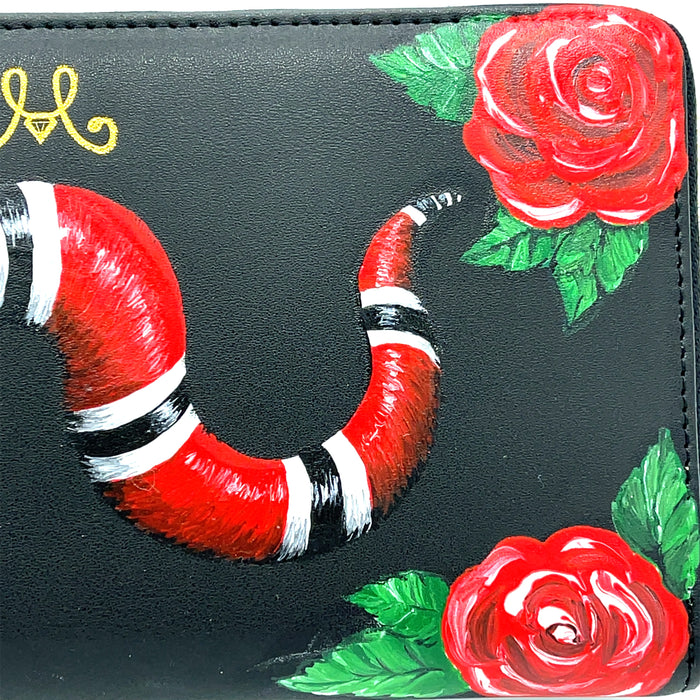 Hand Painted Snake & Rose Jewelry Travel Case Wallet by Oksana Sakal for Vintage Magnality
