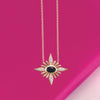 Black Onyx & Diamond Celestial Adjustable Necklace in 14K Yellow Gold 