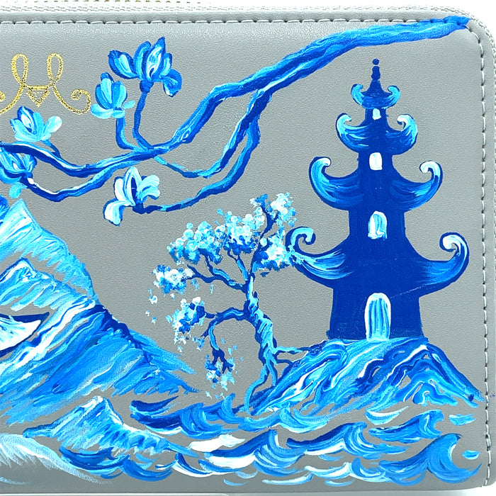 Hand Painted Winter Blue & White Chinoiserie Jewelry Travel Case Wallet by Oksana Sakal for Vintage Magnality