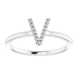 Diamond V Initial Ring Sterling Silver 302® Fine Jewelry Vintage Magnality