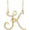 Cursive Diamond Initial K 16" Necklace 14K Yellow Gold Storyteller by Vintage Magnality