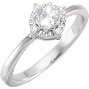 Sterling Silver or 14K White Gold Lab-Grown White Sapphire  & .04 CTW Diamond Halo-Style Ring Storyteller by Vintage Magnality