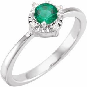 Sterling Silver or 14K White Gold Lab-Grown Emerald & .04 CTW Diamond Halo-Style Ring Storyteller by Vintage Magnality