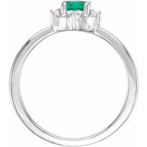 Sterling Silver or 14K White Gold Lab-Grown Emerald & .04 CTW Diamond Halo-Style Ring Storyteller by Vintage Magnality