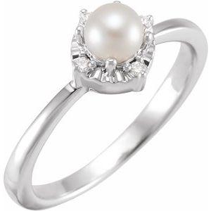 Sterling Silver or 14K White Gold Freshwater Cultured Pearl  & .04 CTW Diamond Halo-Style Ring Storyteller by Vintage Magnality