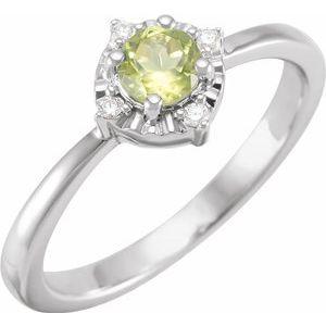 Sterling Silver or 14K White Gold Peridot & .04 CTW Diamond Halo-Style Ring Storyteller by Vintage Magnality