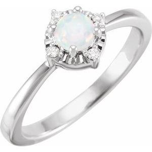 Sterling Silver or 14K White Gold Lab-Grown Opal  & .04 CTW Diamond Halo-Style Ring Storyteller by Vintage Magnality