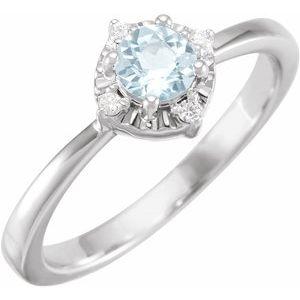 Sterling Silver or 14K White Gold Sky Blue Topaz & .04 CTW Diamond Halo-Style Ring