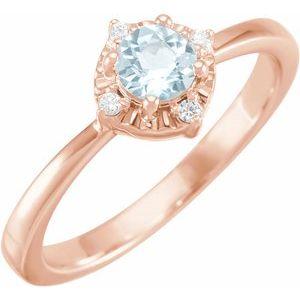14K Rose Gold Sky Blue Topaz  & .04 CTW Diamond Halo-Style Ring Storyteller by Vintage Magnality